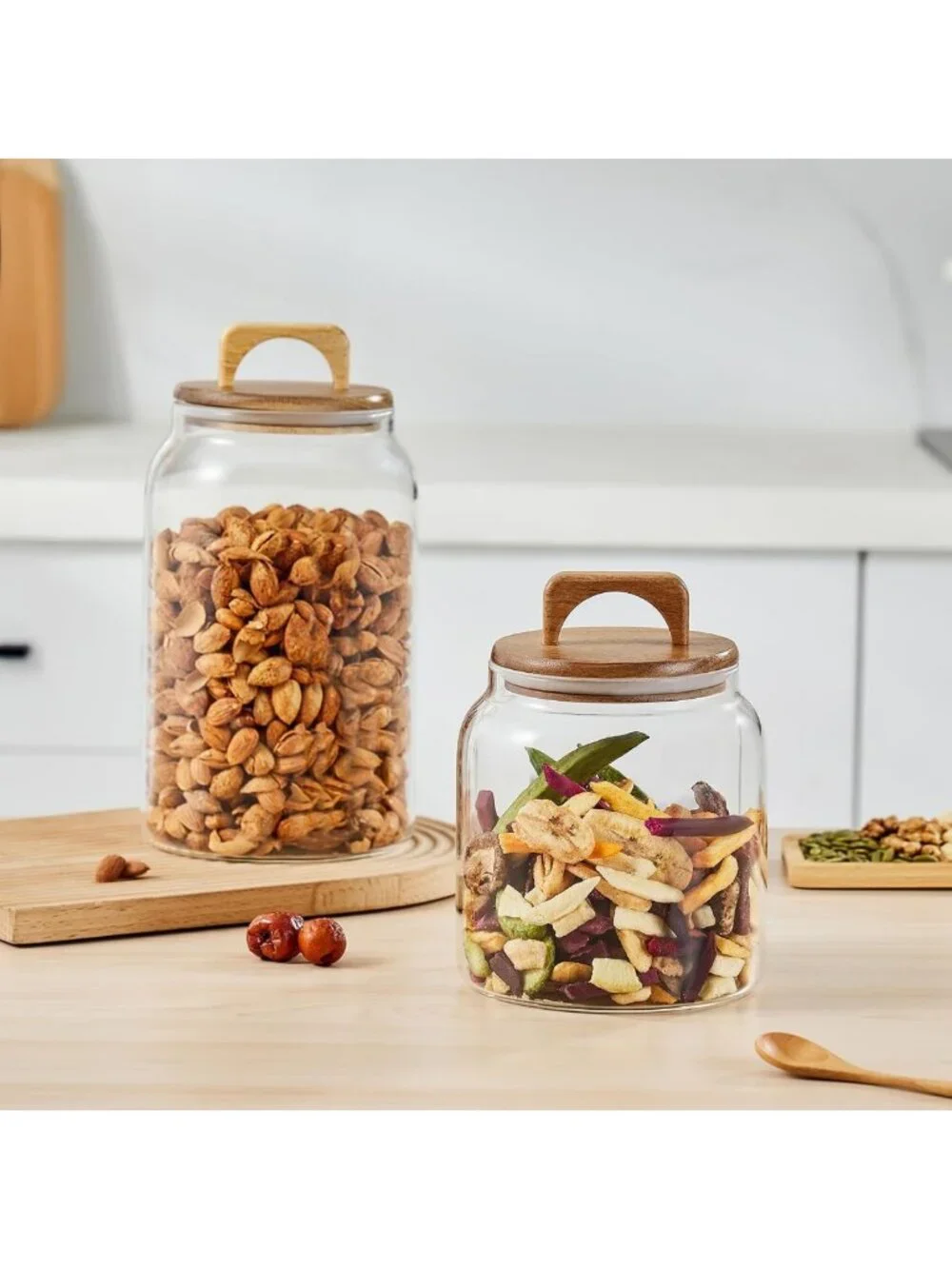 Large Glass Candy Jars with Wooden Lids - 1 Gallon Airtight Storage Canisters, 2